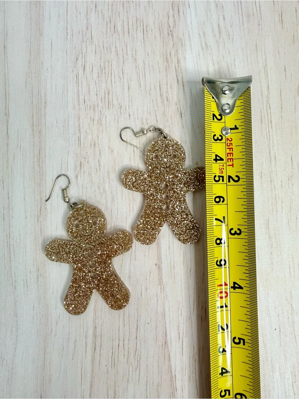 Gold Glitter Gingerbread Man Dangle Earrings